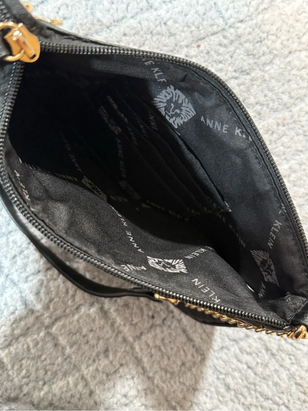 Anne Klein - Black Woven Shoulder Bag with Gold Chain Accent